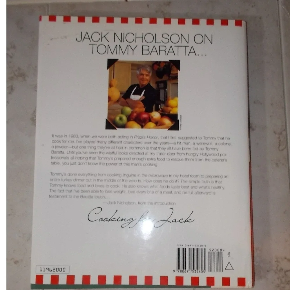 Cooking for Jack Tommy Baratta Jack Nicholson Low-fat Italian Recipes Cookbook